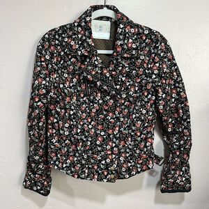 Anthropologie Hei Hei Tinsley Cropped Floral Moto Bomber Jacket Offset Zipper